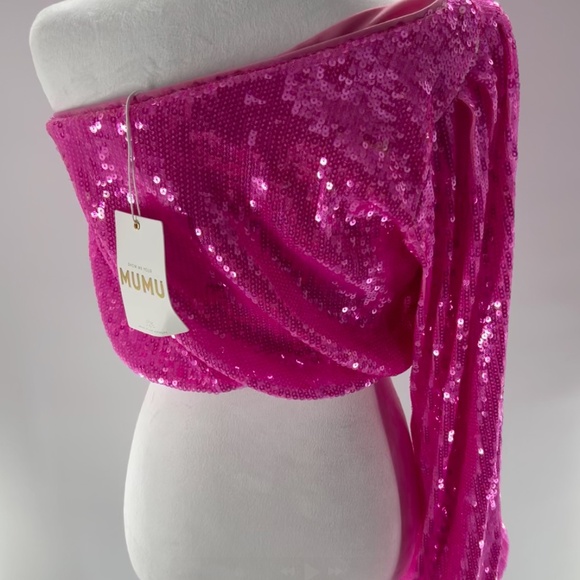 Sexy Hot Pink Sequin MUMU SZ SM Top Girls Night Out Clubbing Party - Picture 5 of 11